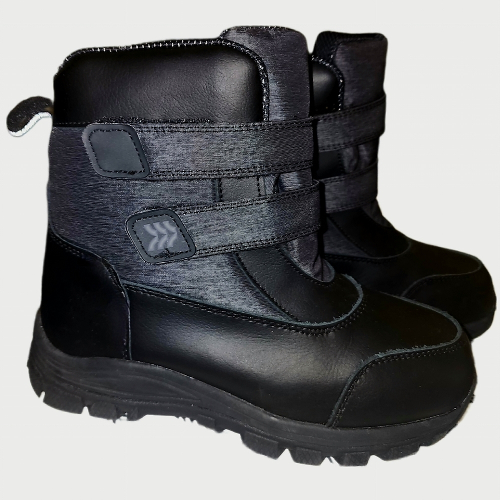All in Motion Boy's Black Dual Hook & Loop Warm Waterproof Winter Boots size 3